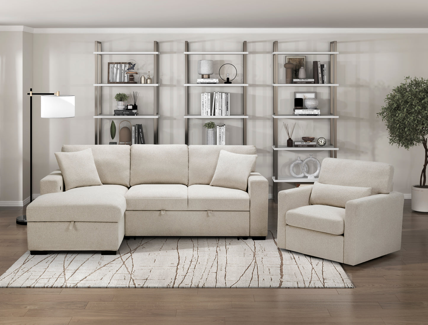 Pompano Sleeper Sectional LEFT OR RIGHT CHAISE BEIGE