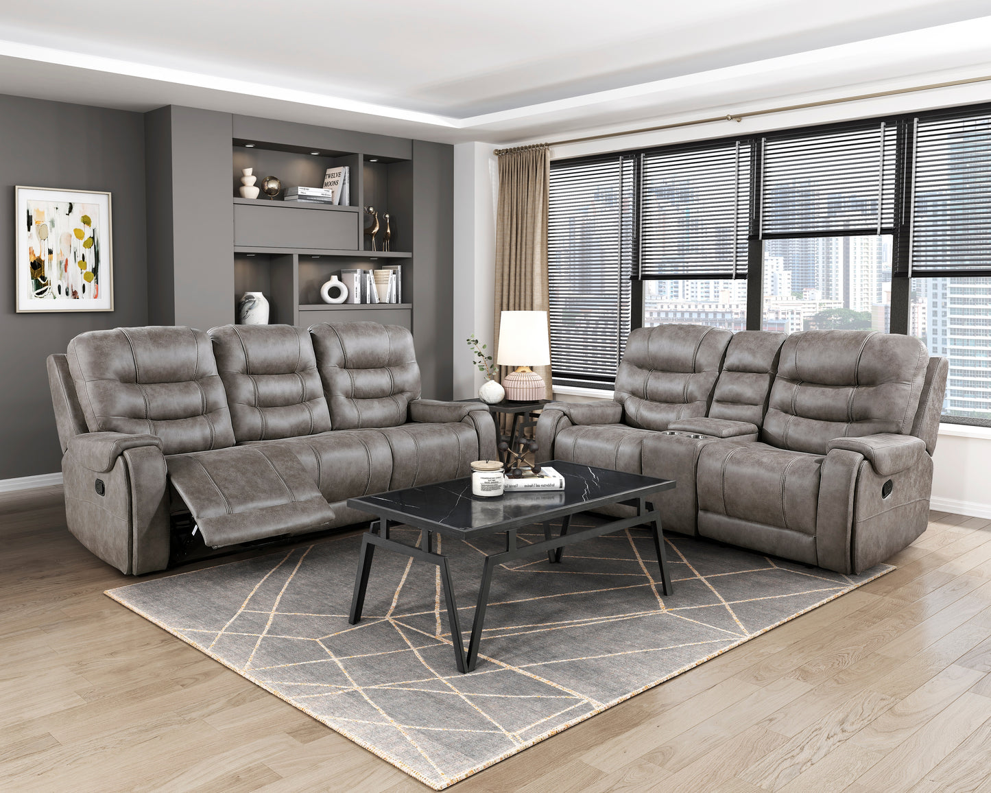Oberon Reclining Sofa GREYISH BROWN MICROFIBER