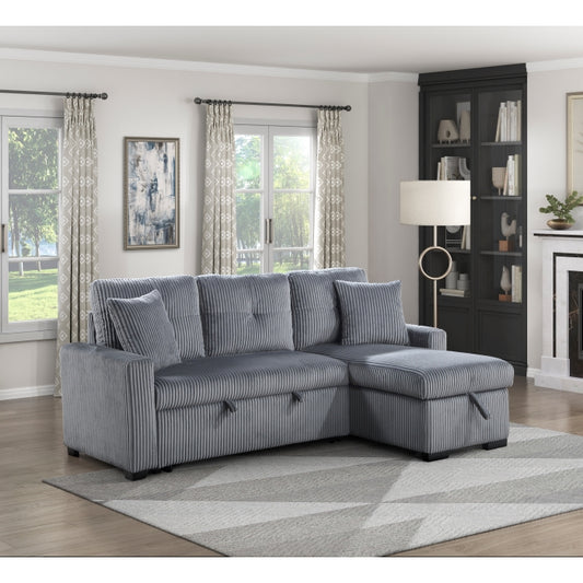 Rhett Sectional W/Sleeper & Storage REVERSIBLE CHAISE-DARK GREY