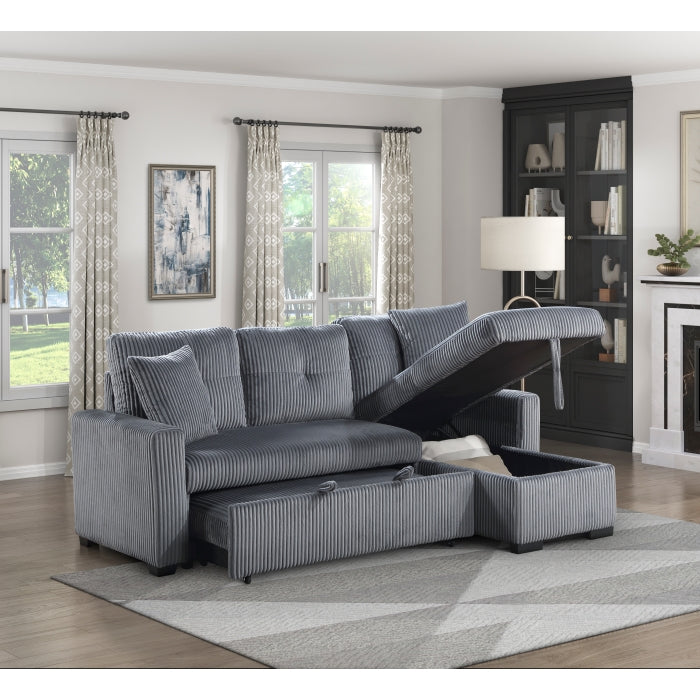 Rhett Sectional W/Sleeper & Storage REVERSIBLE CHAISE-DARK GREY