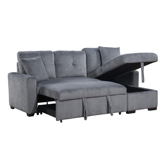 Rhett Sectional W/Sleeper & Storage REVERSIBLE CHAISE-DARK GREY
