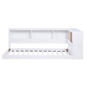 AskerTwin Bookcase Corner Platform Bed WHITE