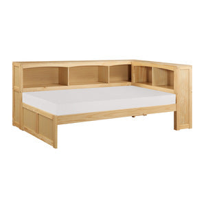 Bartly Twin Bookcase Corner Platform Bed NATURAL