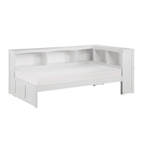 Galen Twin Bookcase Corner Platform Bed WHITE
