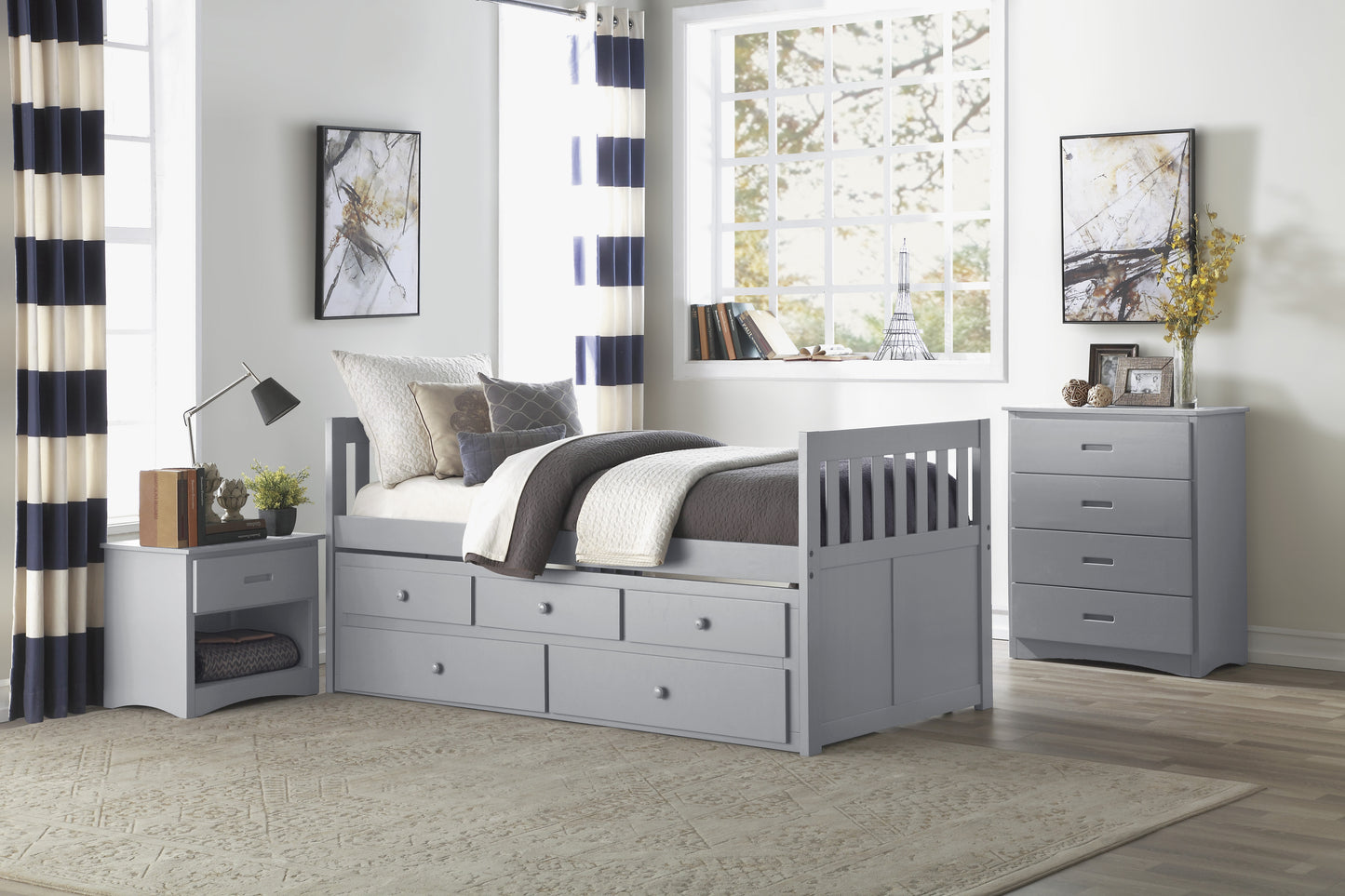 Orion Twin/Twin Trundle Storage Platform Bed GREY