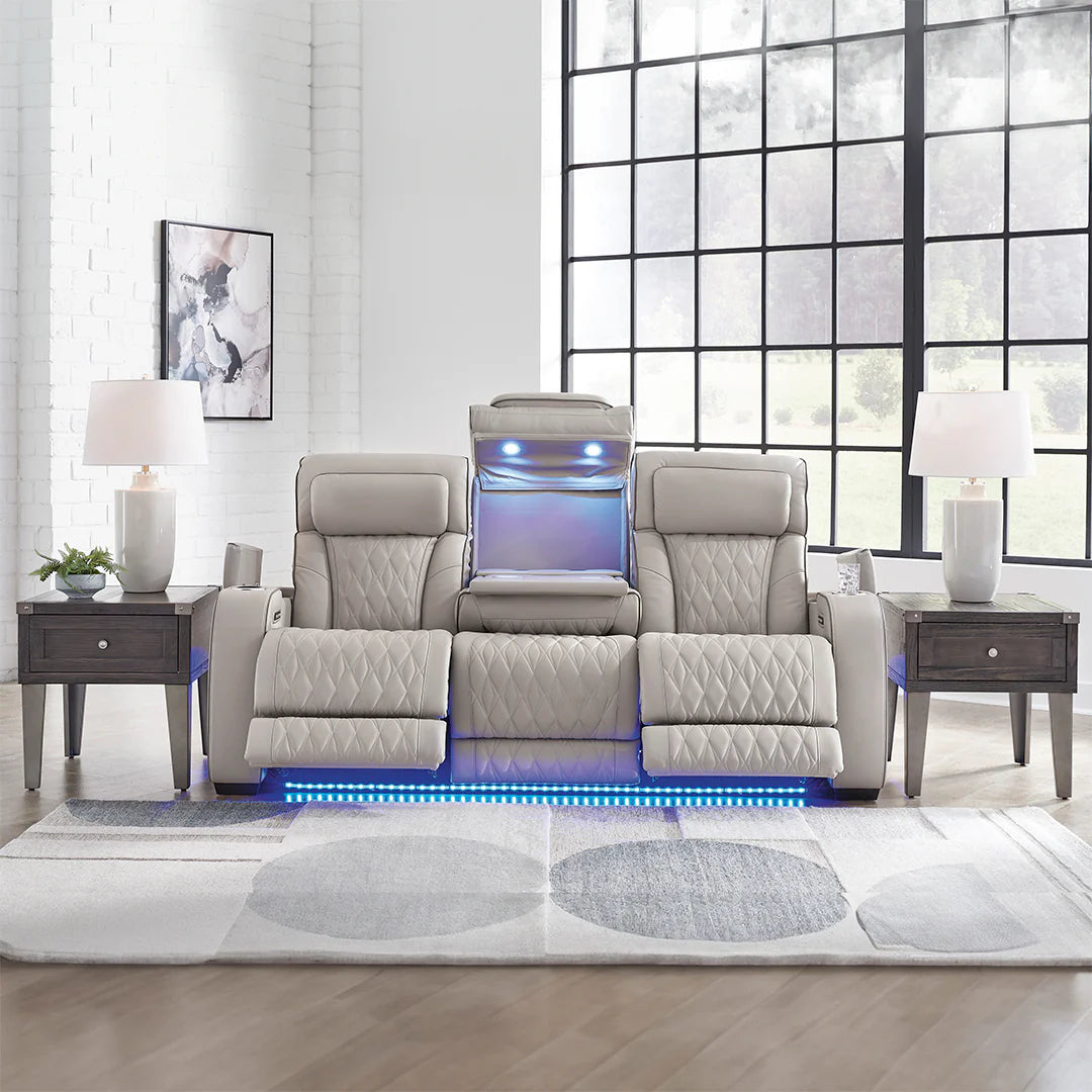 Boyington Dual Power Leather Reclining Sofa GREY LEATHER