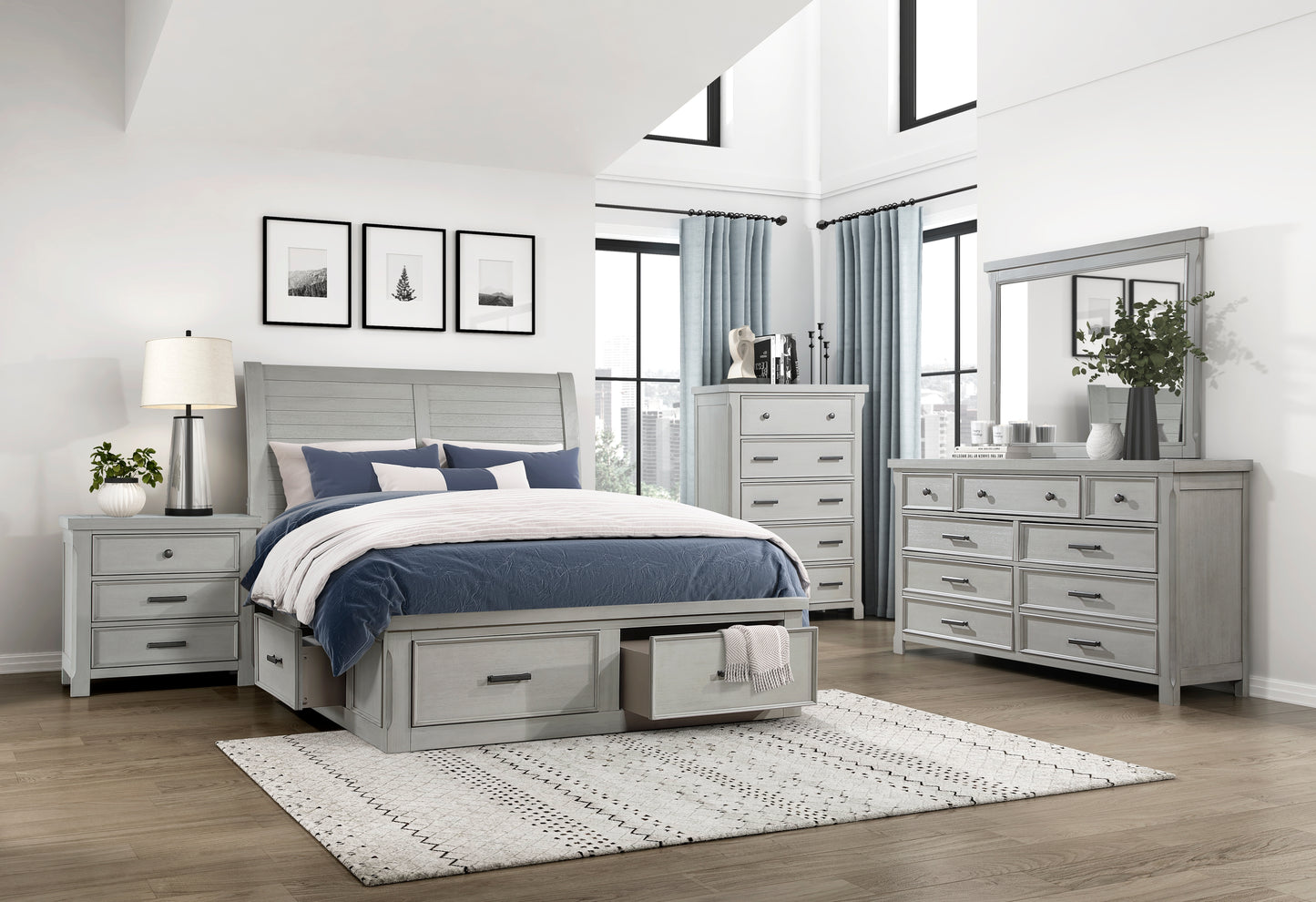 Willowbrook Queen Storage Platform Bed W/6 Drawers- LITE GREY