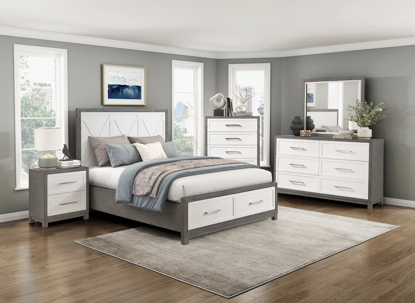 Rowan Queen Storage Platform Bed WHITE/GREY