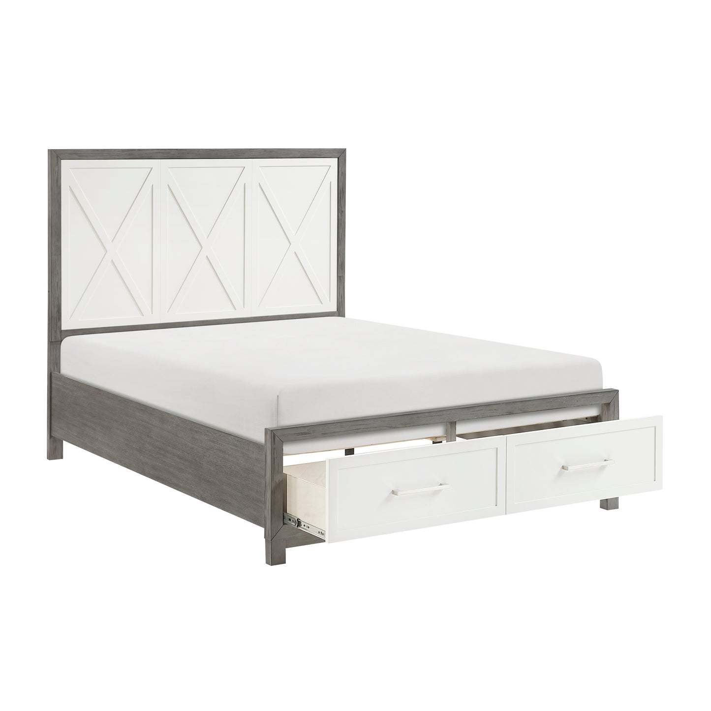 Rowan Queen Storage Platform Bed WHITE/GREY