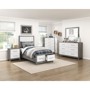 Rowan Twin Platform Bed with Footboard Storage IVORY/GREY