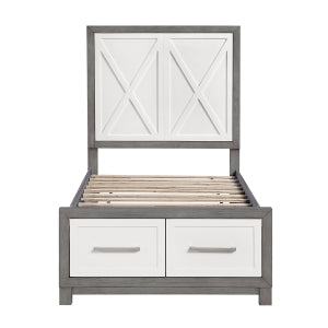 Rowan Twin Platform Bed with Footboard Storage IVORY/GREY