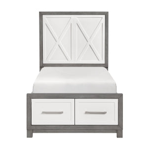 Rowan Twin Platform Bed with Footboard Storage IVORY/GREY