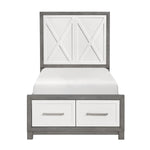 Rowan Twin Platform Bed with Footboard Storage IVORY/GREY