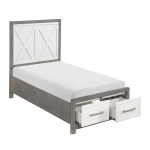 Rowan Twin Platform Bed with Footboard Storage IVORY/GREY