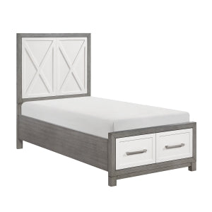 Rowan Twin Platform Bed with Footboard Storage IVORY/GREY