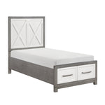 Rowan Twin Platform Bed with Footboard Storage IVORY/GREY