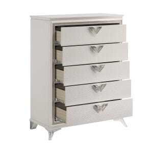 Audra 5 Drawer Chest WHITE/GOLD