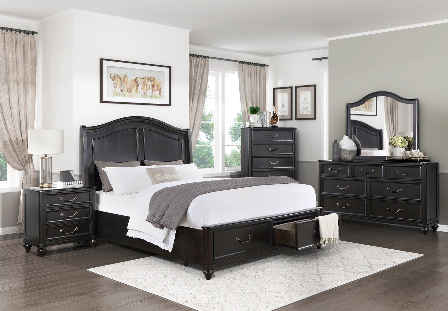 Herman Queen Storage Platform Bed CHARCOAL BROWN