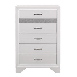 Luster 5 Drawer Chest WHITE/SILVER