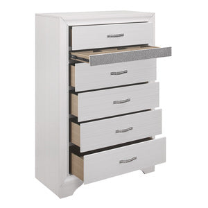 Luster 5 Drawer Chest WHITE/SILVER
