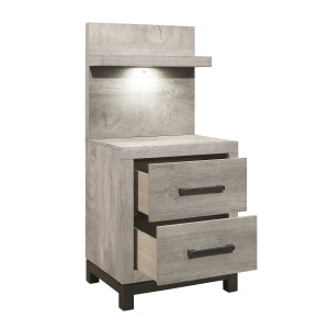 Zephyr Night Stand W/ Wall Pane & LED - GREY