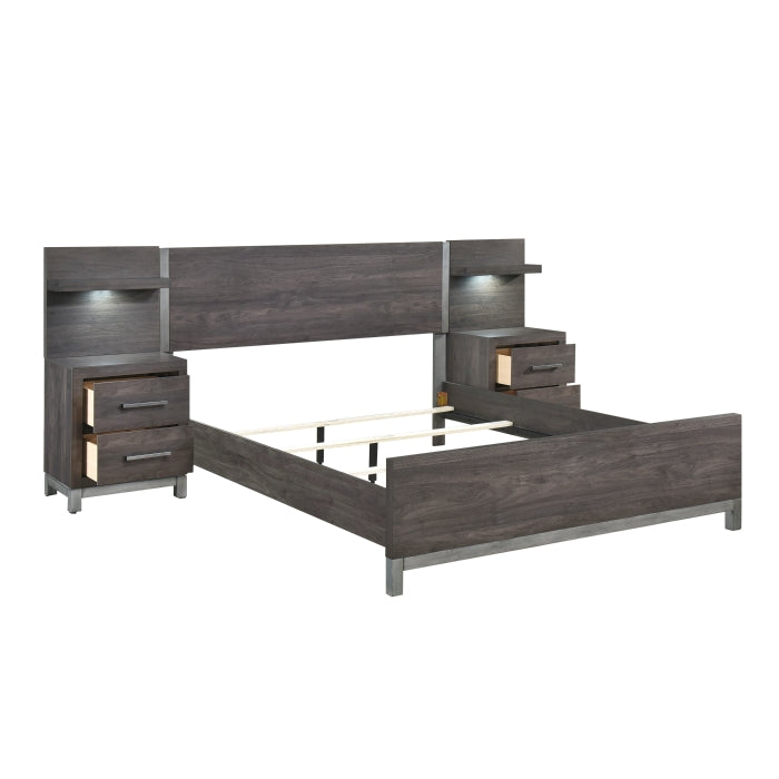 Zephyr Queen Wall Unit Bed DARK GREY