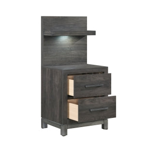 Zephyr Night Stand W/ Wall Pane & LED - DARK GREY