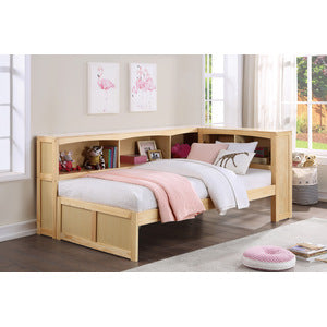 Bartly Twin Bookcase Corner Platform Bed NATURAL