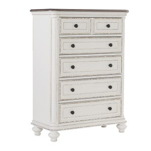 Baylesford 5 Drawer Chest ANTIQUE WHITE/BROWN-GREY