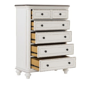 Baylesford 5 Drawer Chest ANTIQUE WHITE/BROWN-GREY