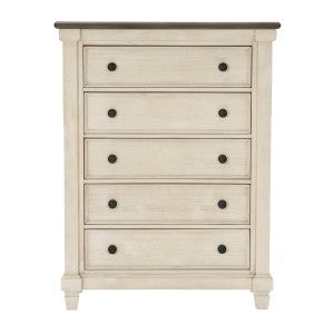 Weaver 5 Drawer Chest ANTIQUE WHITE/ROSY BROWN