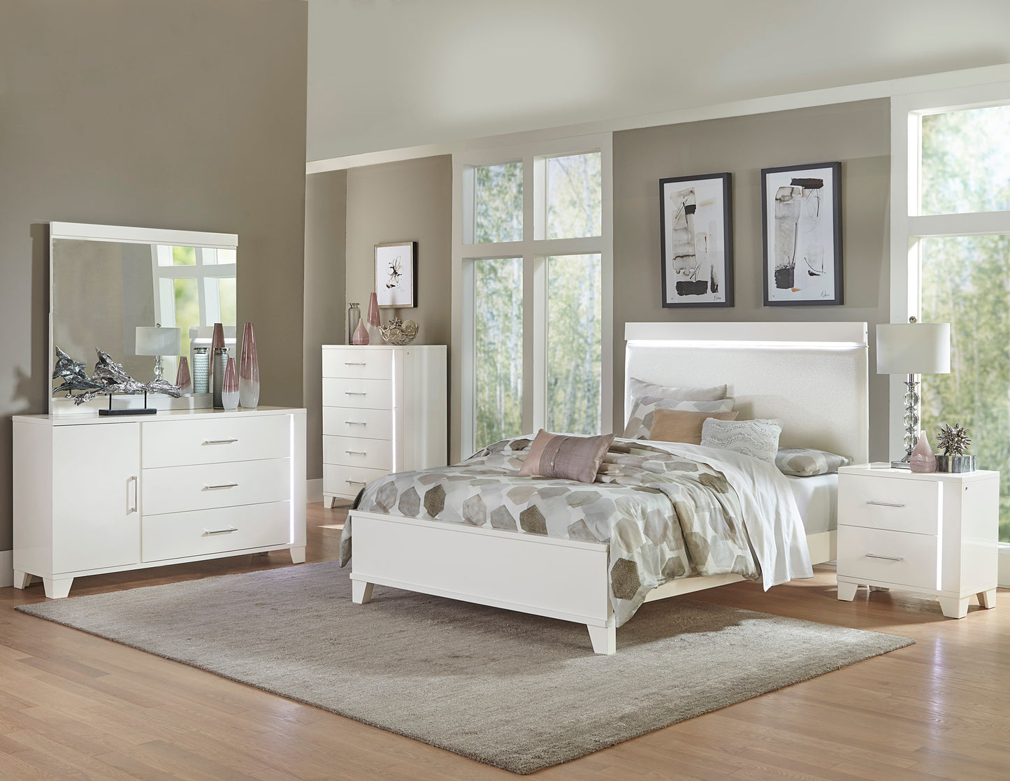 Kerren Queen Bed W/LED WHITE