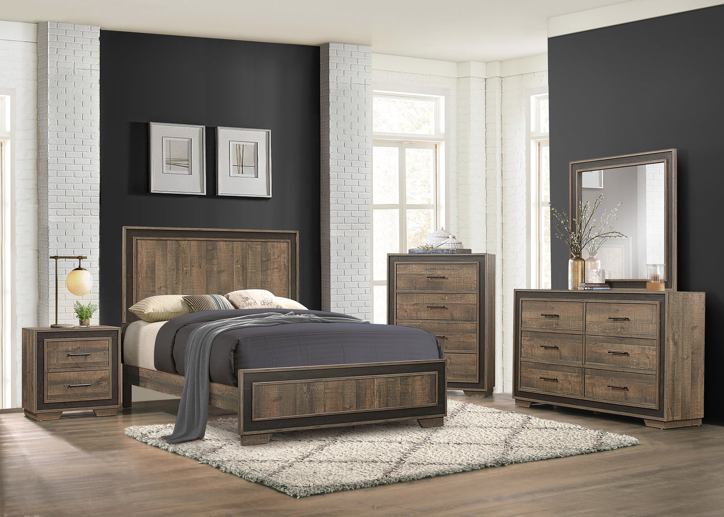 Ellendale Queen Bed RUSTIC MAHOGANY/DARK EBONY