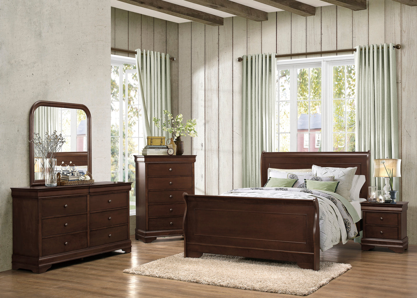 Abbeville Queen Sleigh Bed DARK CHERRY
