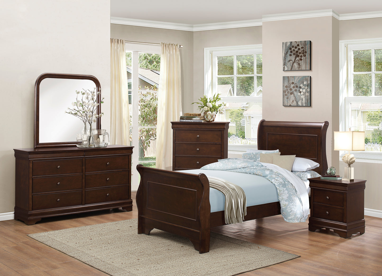 Abbeville Twin Sleigh Bed DARK CHERRY