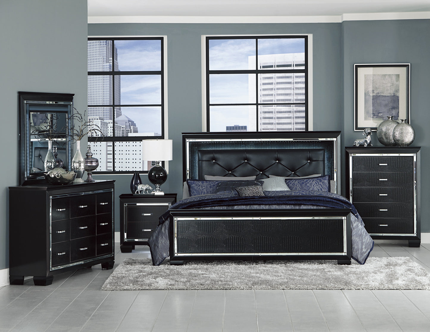 Allura Queen Bed W/LED BLACK