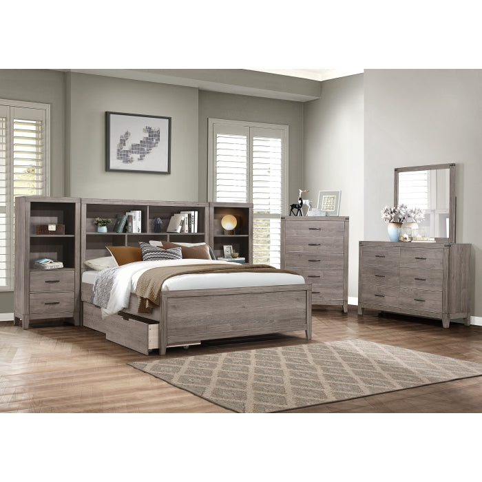 Woodrow Queen Bookcase Headboard Bed BROWNISH GREY