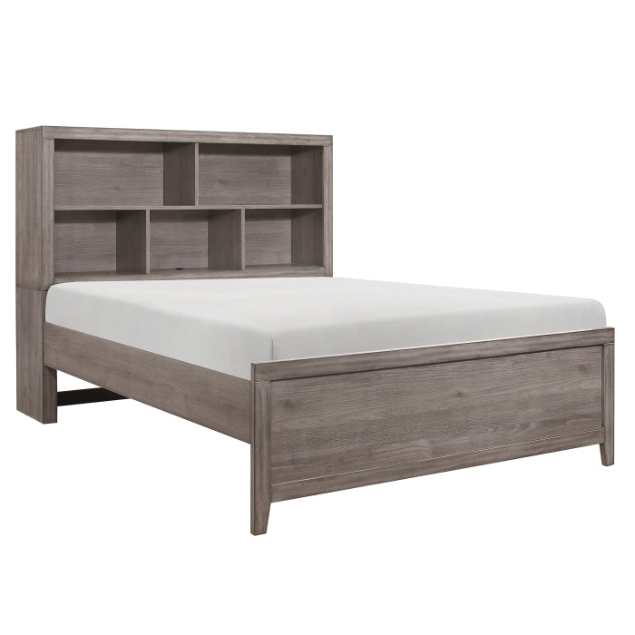 Woodrow Queen Bookcase Headboard Bed BROWNISH GREY
