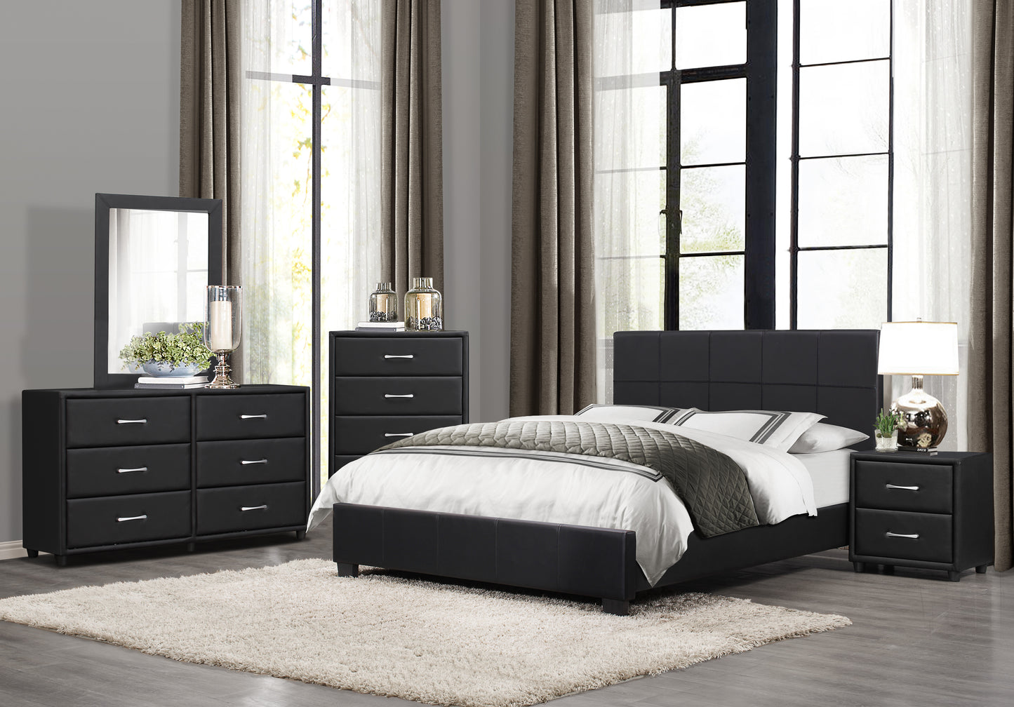 Lorenzi Queen Platform Bed BLACK VINYL