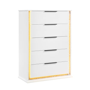 New Collection #2390- 5 Drawer Chest W/LED Changing Color Lites WHITE