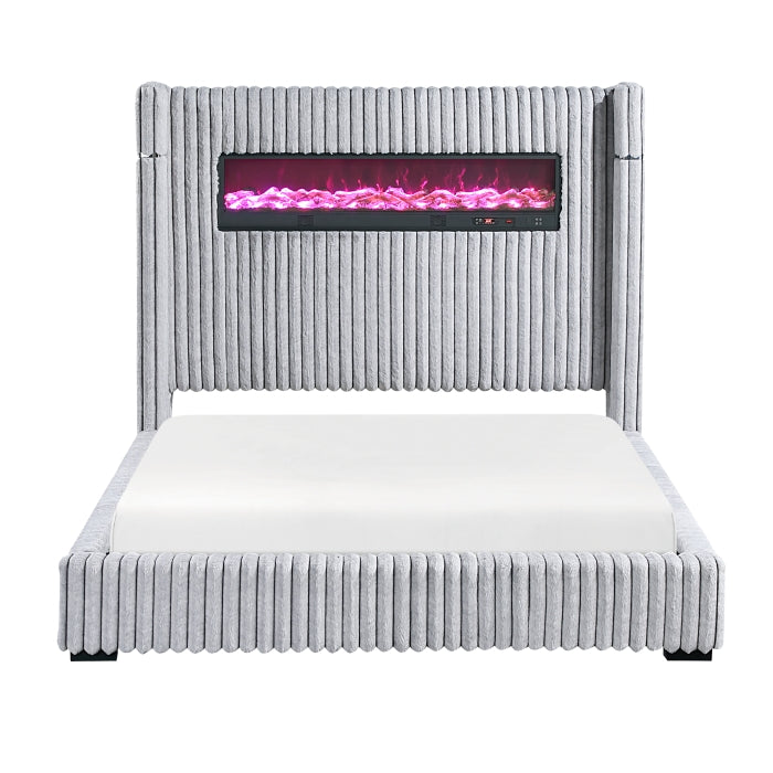 Fitzroy Queen Bed W/ Fireplace, speakers, remote control GREY