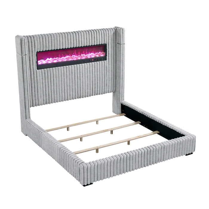 Fitzroy Queen Bed W/ Fireplace, speakers, remote control GREY