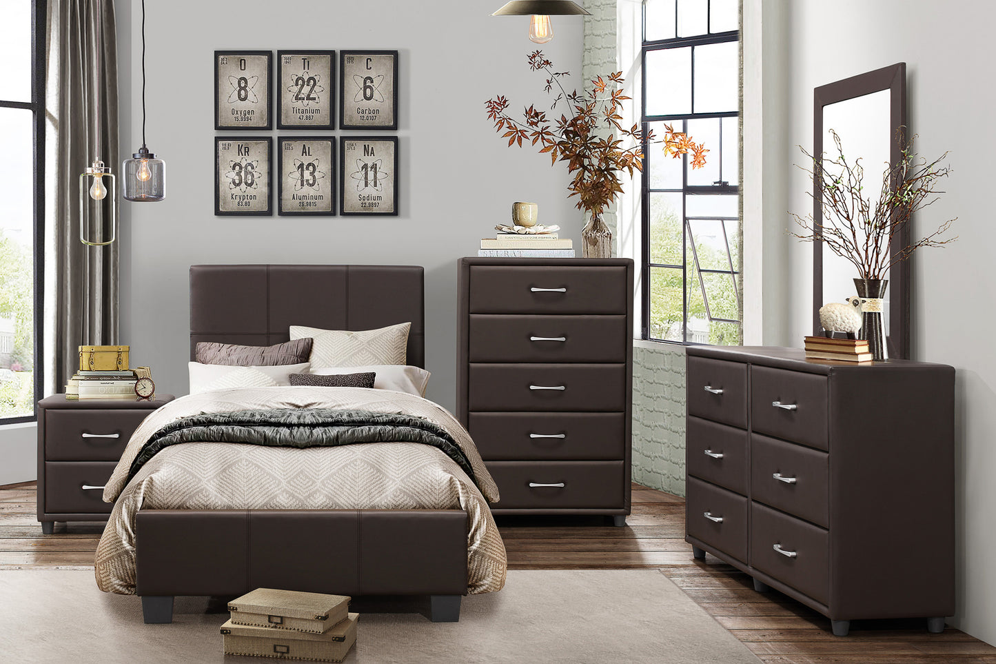 Lorenzi Twin Platform Bed DARK BROWN