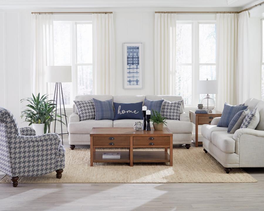 Glenn Loveseat LITE GREY/BLUE PILLOWS