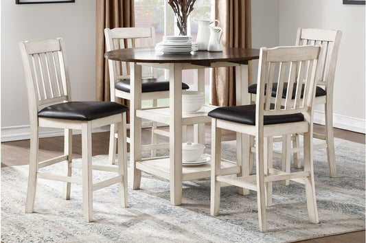 Kiwi 5pcs Counter Set W/Drop Leaf- WHITE WASH/DARK CHERRY