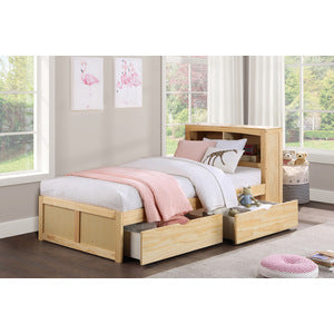 BartlyTwin Bookcase Platform Bed with Storage Boxes NATURAL