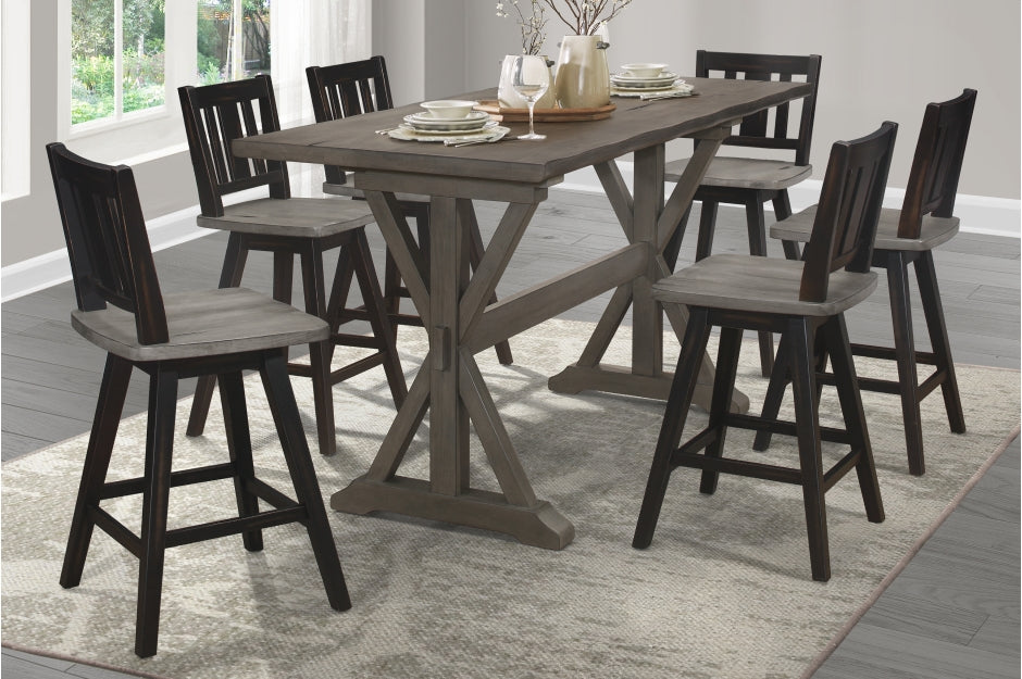 Amsonia 7pcs Counter Set GREY/BLACK SLAT BACK