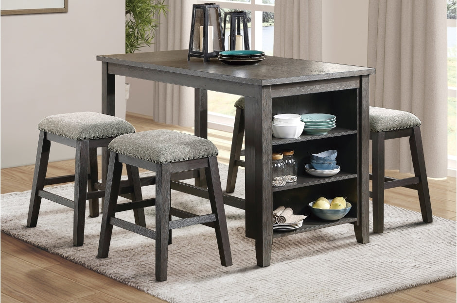 Timbre 5pcs Counter Set W/Fabric Chairs GREY