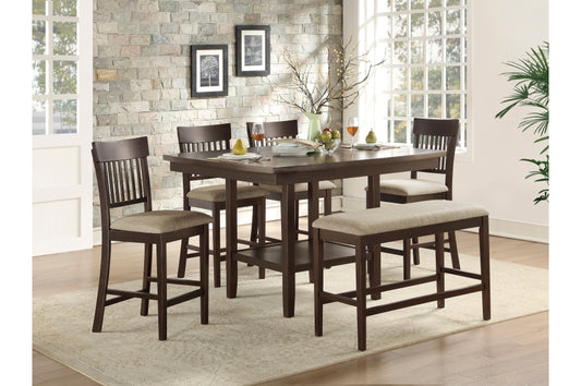 Balin 6pcs Counter Set W/Bench SLAT BACK/DARK BROWN