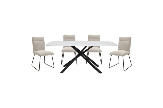Benito Marble Print Tempered Glass 5pcs Dining Set